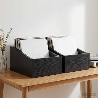 Scatola per dischi LP 2 pz Rovere Nero 23 x 33 x 16 cm
