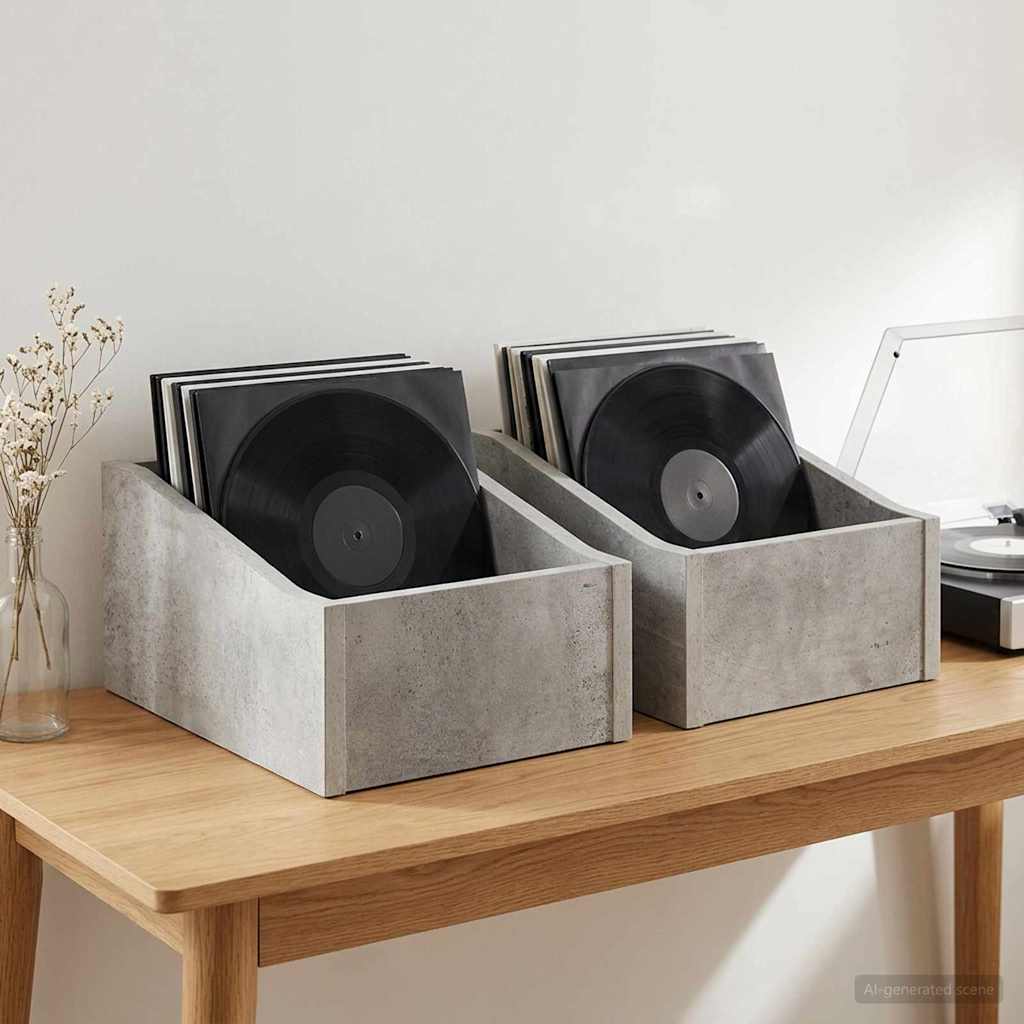 Scatola per dischi LP 2 pz Grigio Cemento 23 x 33 x 16 cm