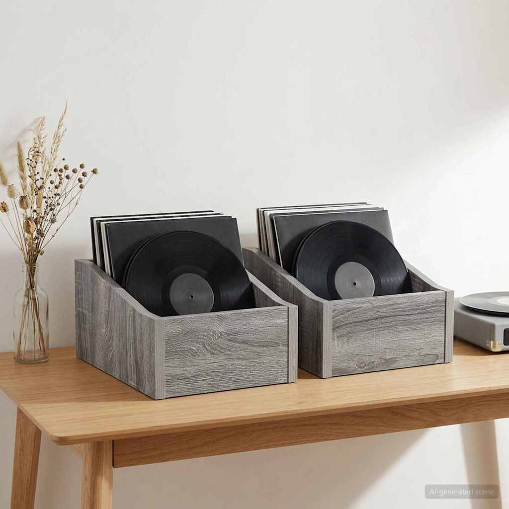 Scatola per dischi LP 2 pz Sonoma grigio 23 x 33 x 16 cm | homemem39