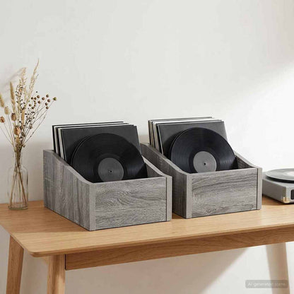 Scatola per dischi LP 2 pz Sonoma grigio 23 x 33 x 16 cm | homemem39