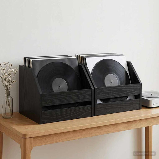 Scatola per album in vinile 2 pz Rovere Nero 38 x 30 x 29 cm | homemem39