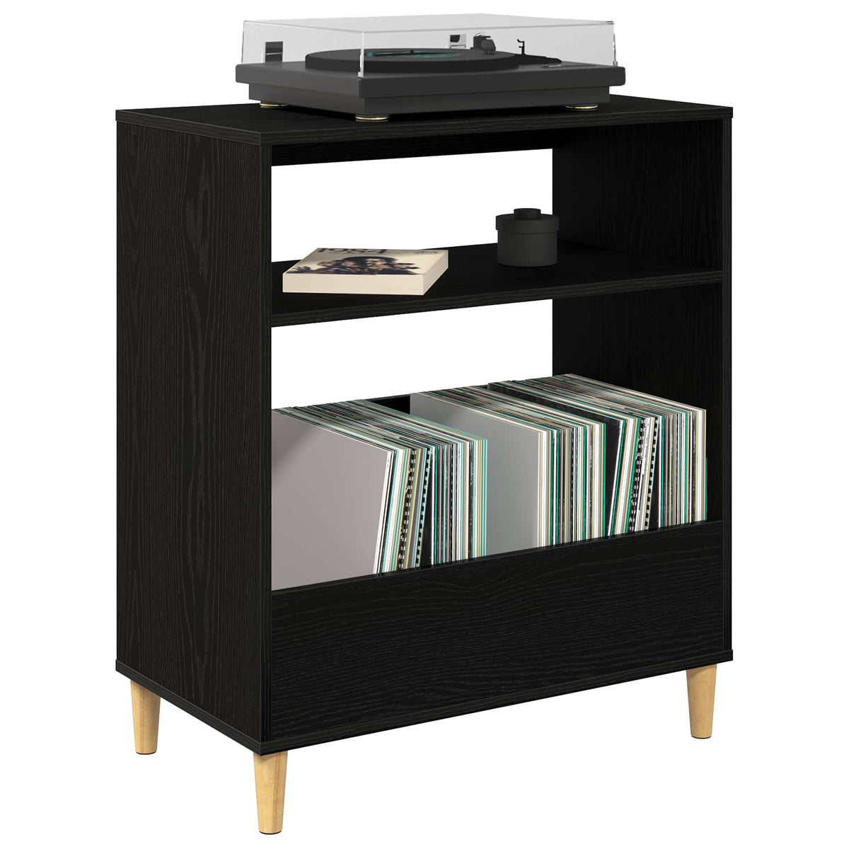 Supporto per giradischi Rovere Nero 71 x 39,5 x 83 cm
