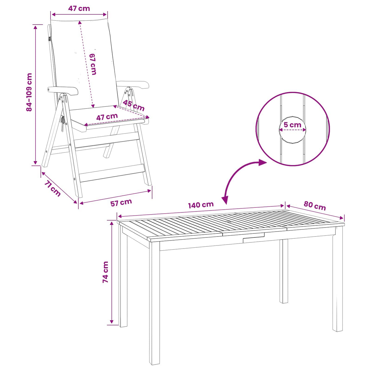 5-Piece Garden Dining Set Naturale Legno di Acacia Massello | homemem39