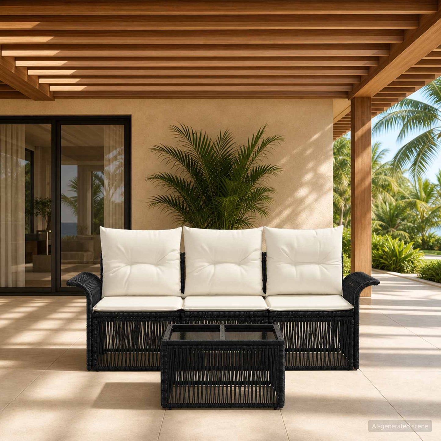 Set Divano da Giardino 4 pcs Nero polyrattan | homemem39