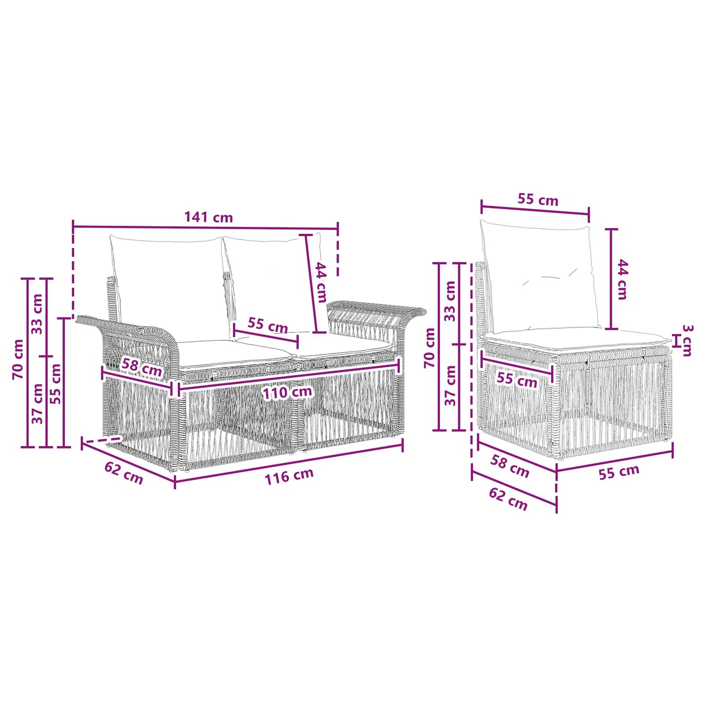 Set Divano da Giardino 4 pcs Nero polyrattan | homemem39