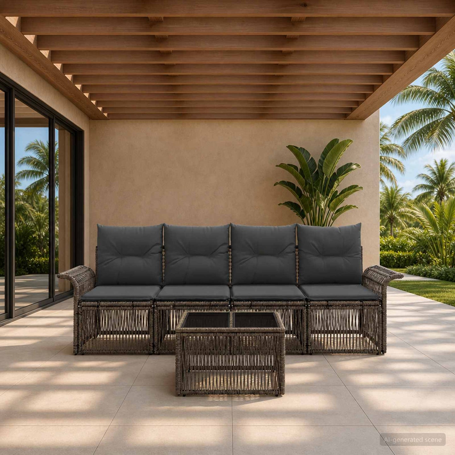 Set Divano da Giardino 5 pcs Grigio polyrattan | homemem39