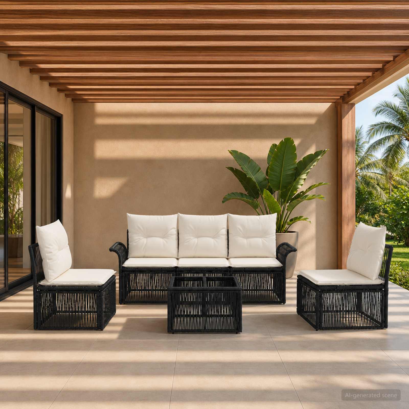 Set Divano da Giardino 6 pcs Nero polyrattan | homemem39