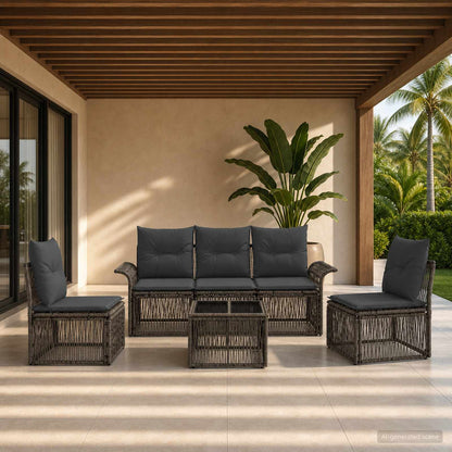 Set Divano da Giardino 6 pcs Grigio polyrattan | homemem39