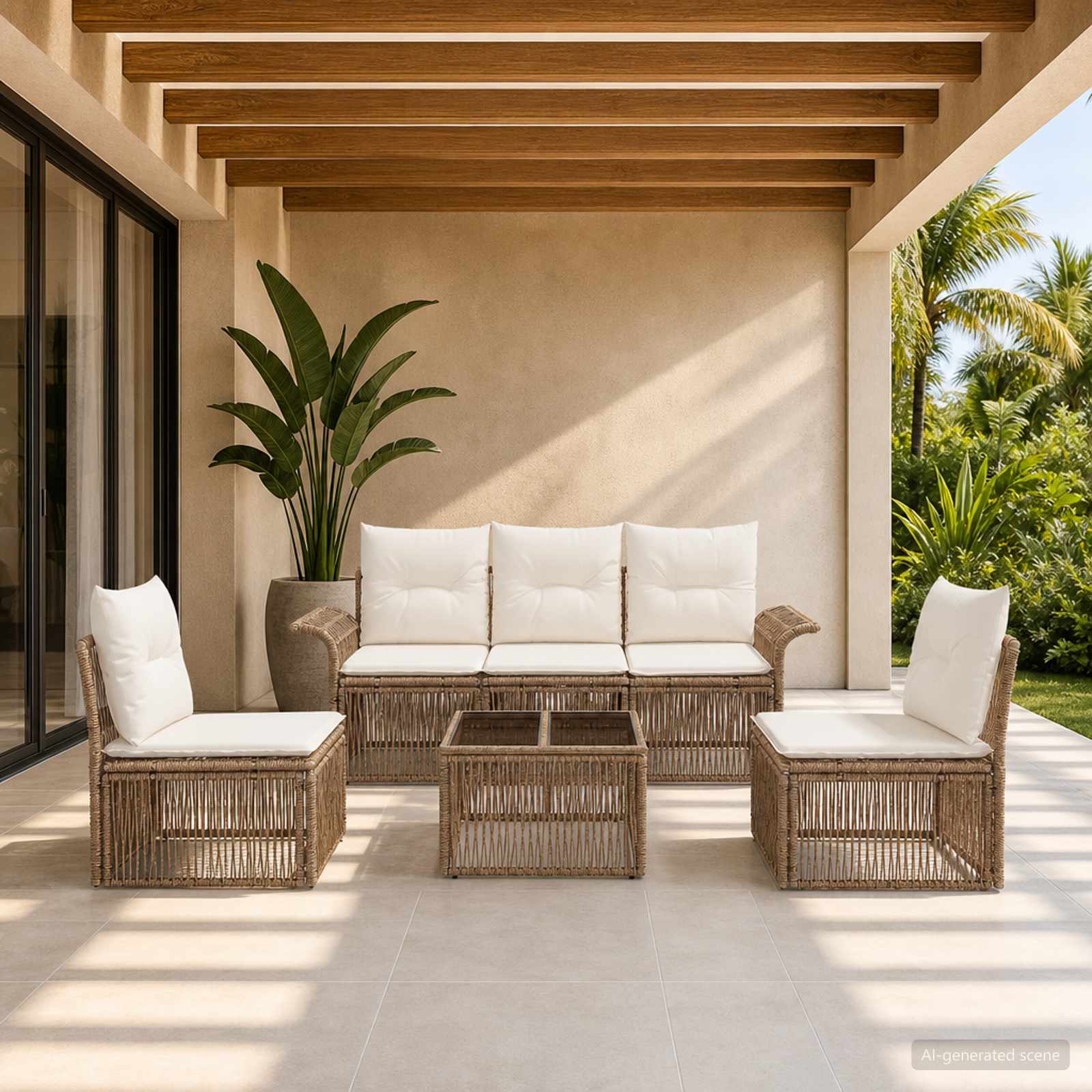 Set Divano da Giardino 6 pcs Beige polyrattan | homemem39
