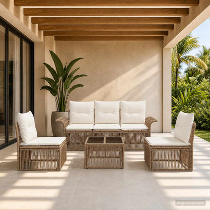 Set Divano da Giardino 6 pcs Beige polyrattan | homemem39