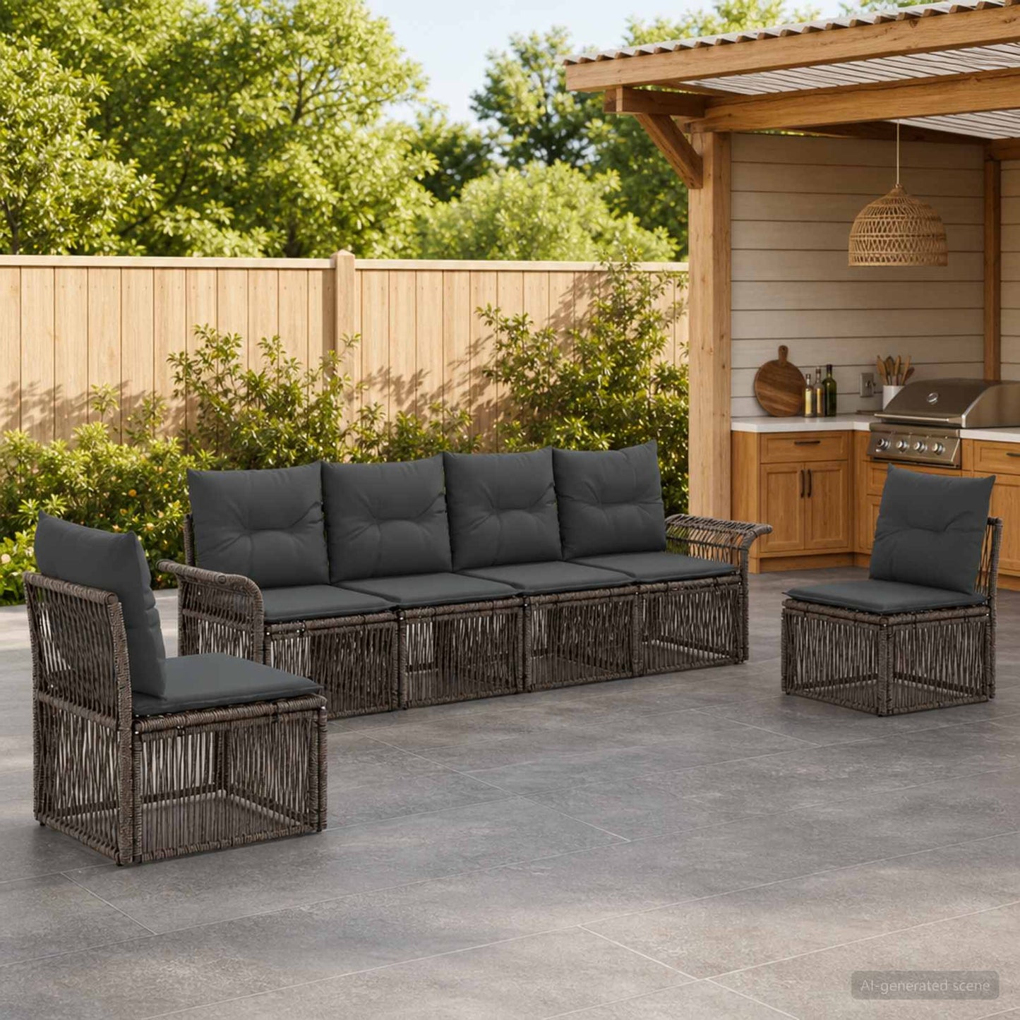 Set Divano da Giardino 6 pz Grigio polyrattan