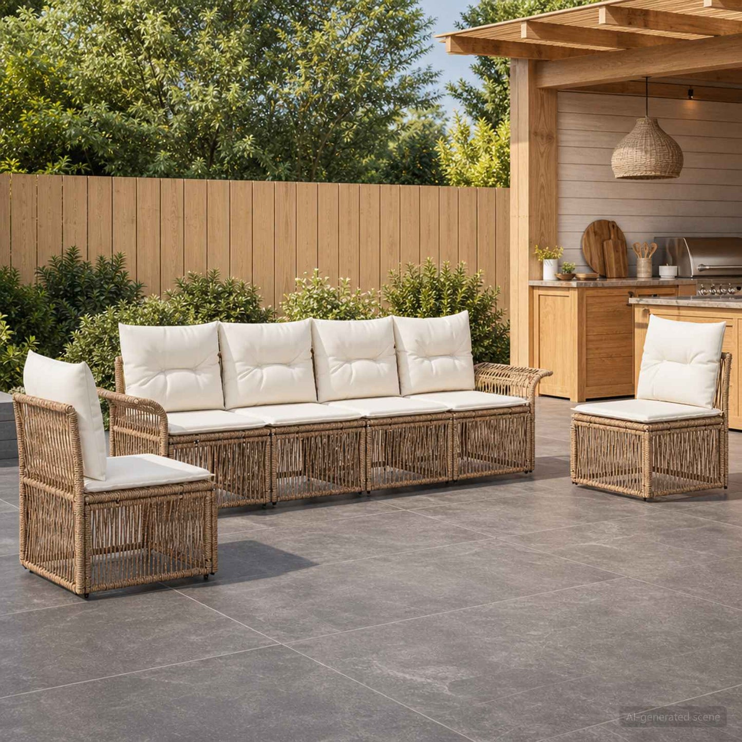 Set Divano da Giardino 6 pz Beige polyrattan