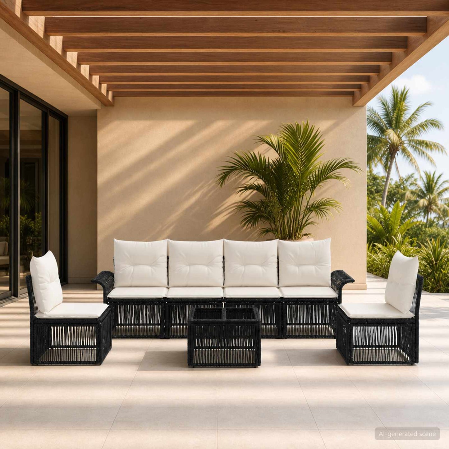 Set Divano da Giardino 7 pcs Nero polyrattan | homemem39