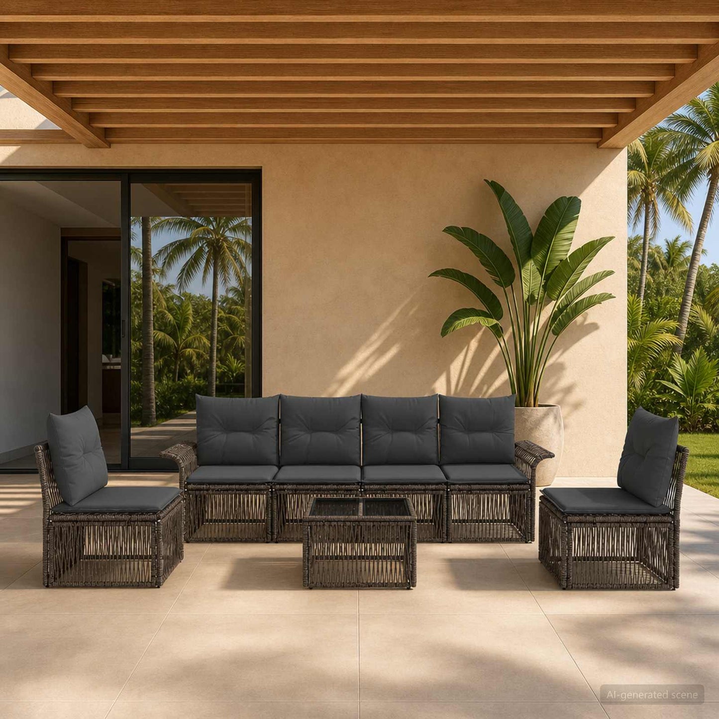 Set Divano da Giardino 7 pcs Grigio polyrattan | homemem39