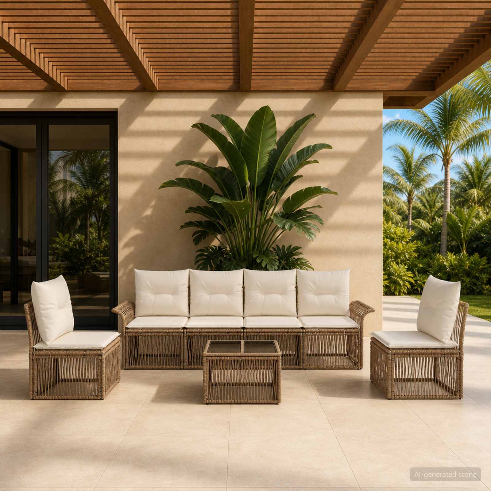 Set Divano da Giardino 7 pcs Beige polyrattan | homemem39