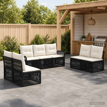 Set Divano da Giardino 7 pcs Nero polyrattan