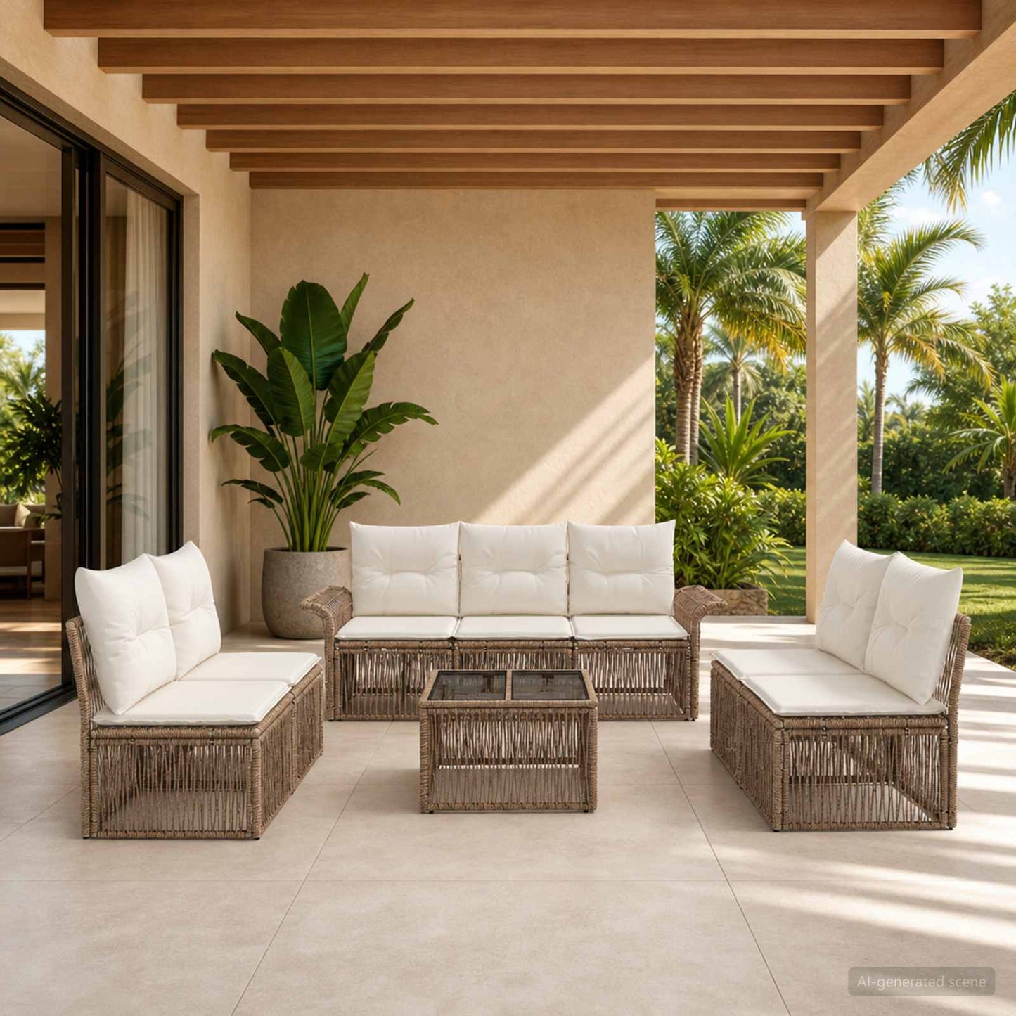Set Divano da Giardino 8 pcs Beige polyrattan | homemem39