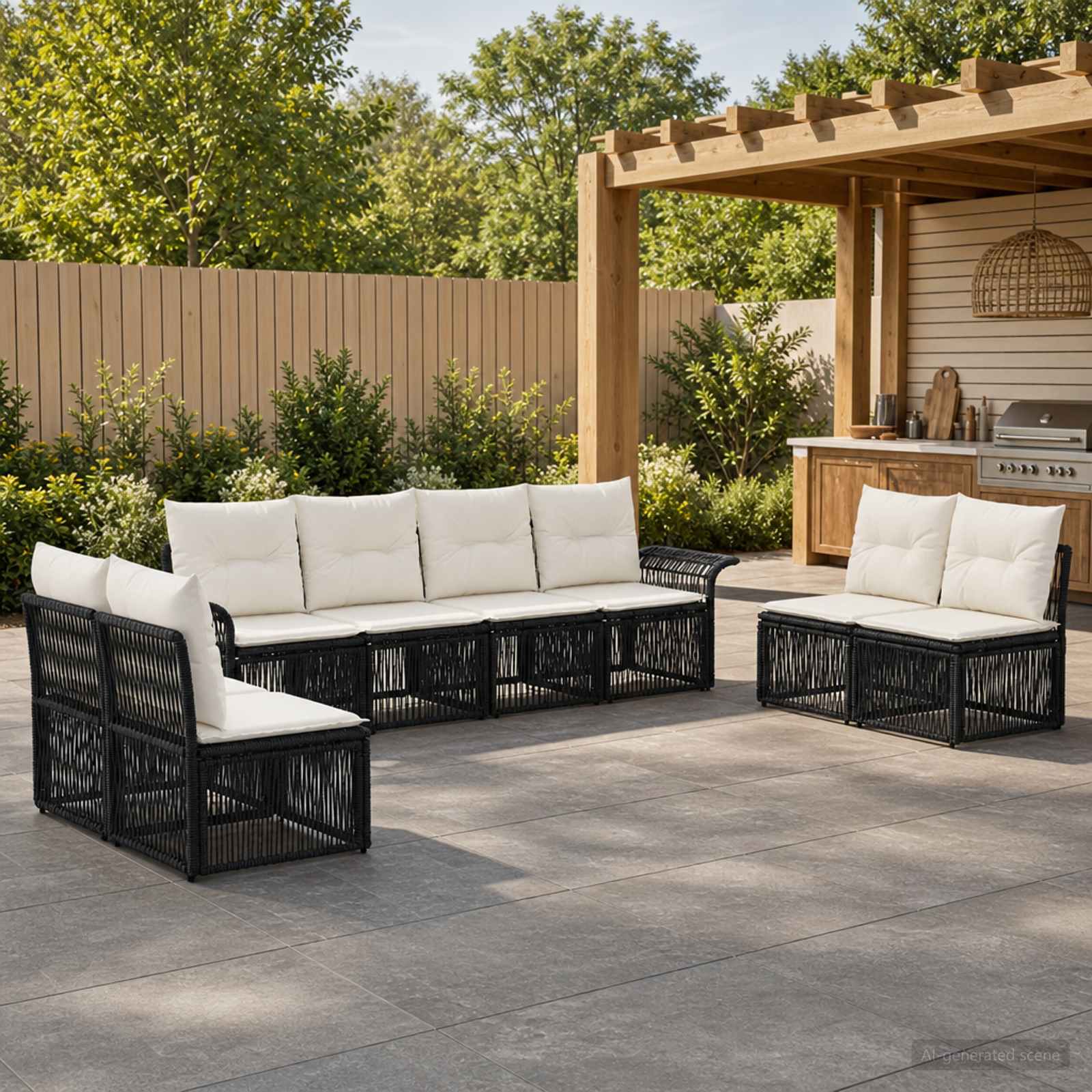 Set Divano da Giardino 8 pcs Nero polyrattan | homemem39