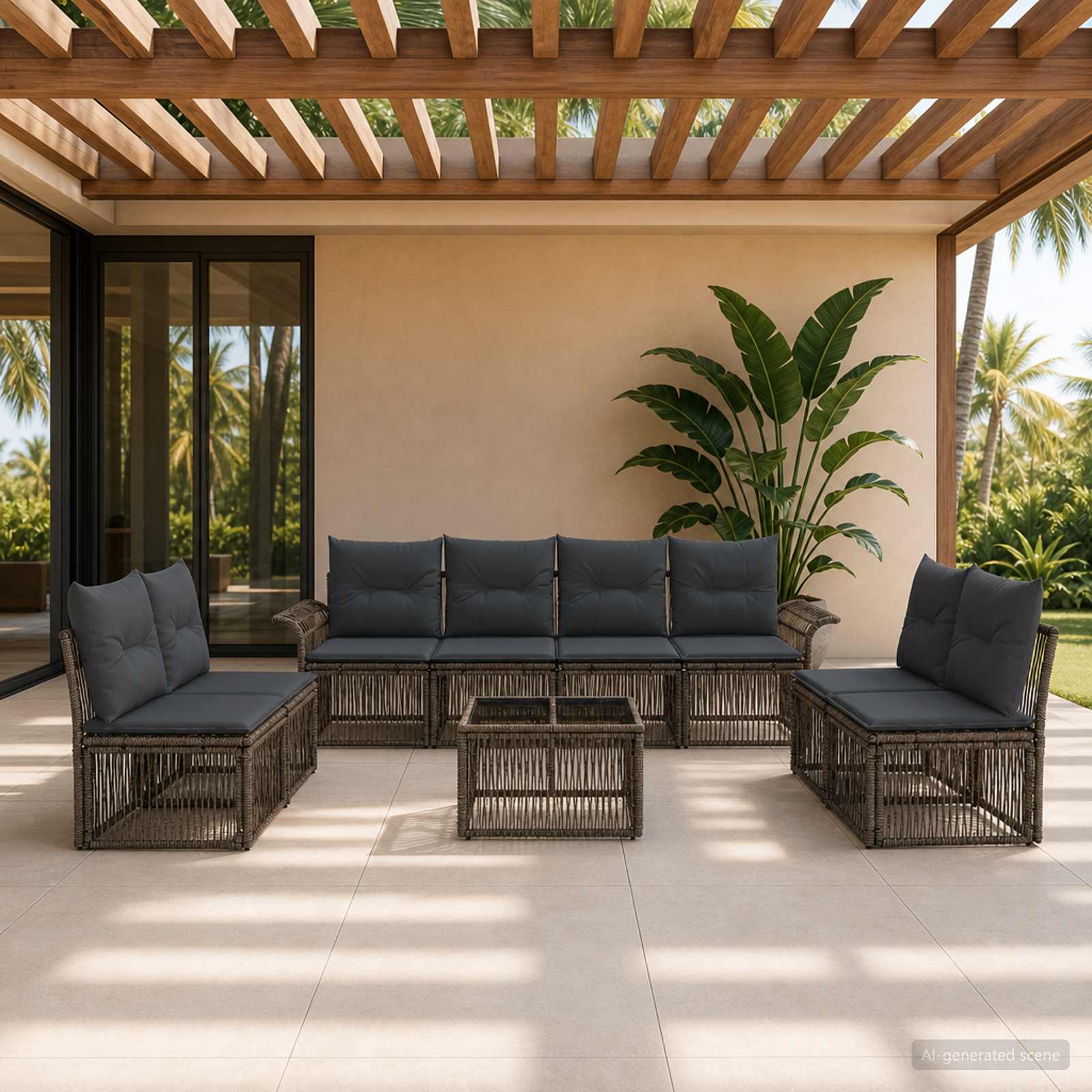 Set Divano da Giardino 9 pcs Grigio polyrattan | homemem39
