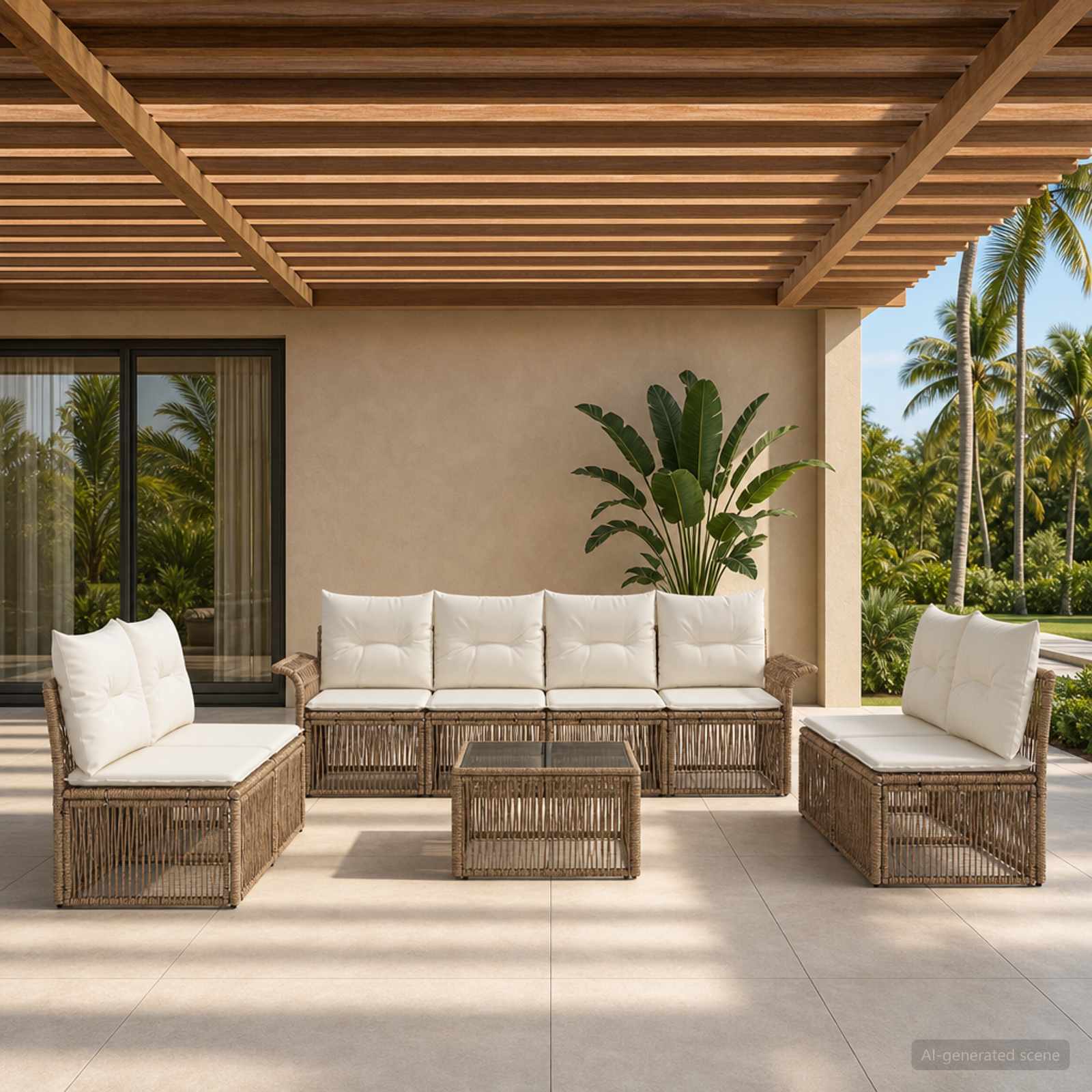 Set Divano da Giardino 9 pcs Beige polyrattan | homemem39