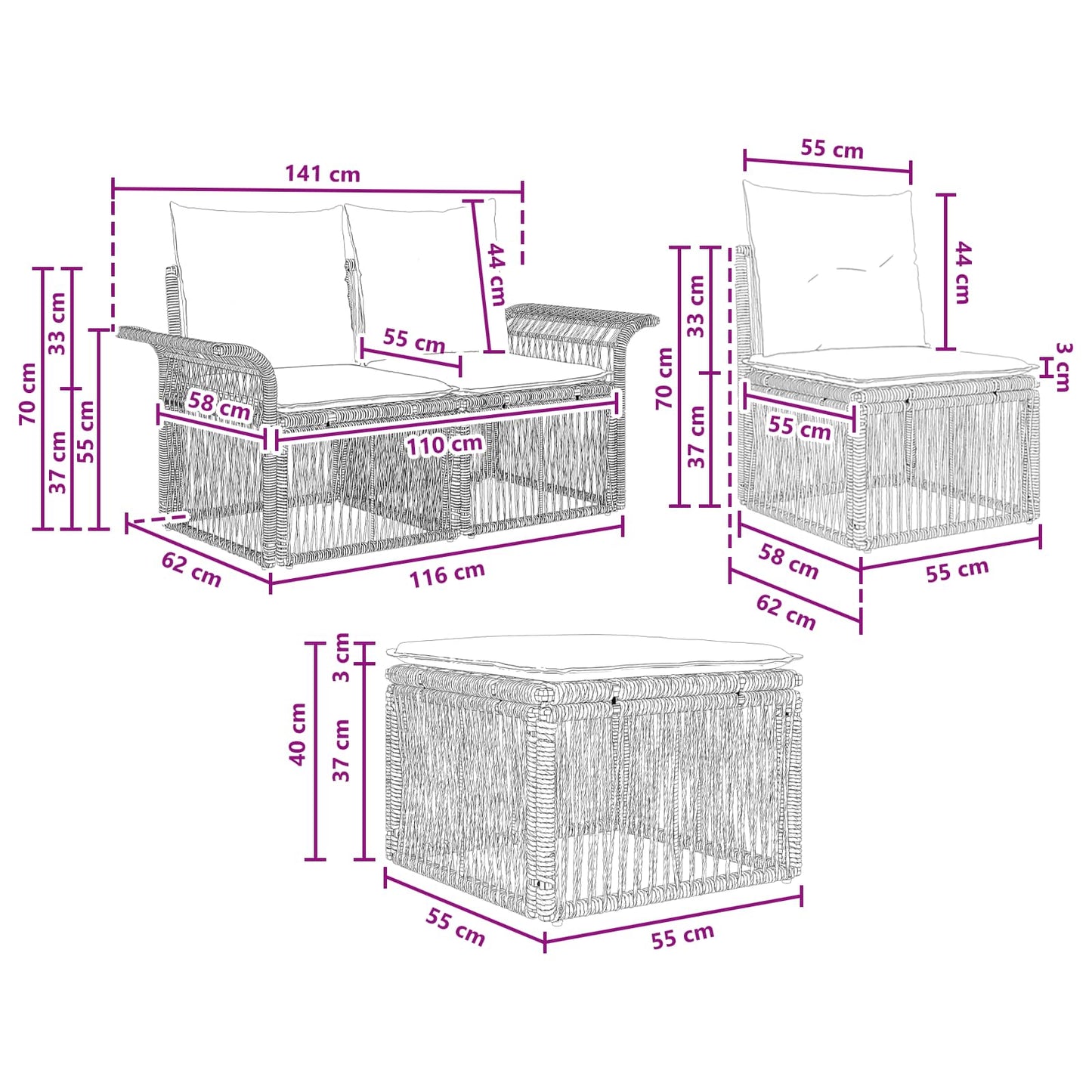Set Divano da Giardino 4 pcs Nero polyrattan | homemem39