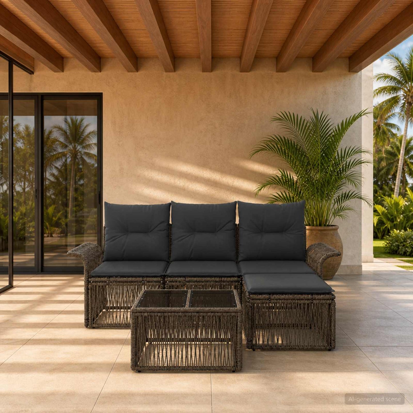 Set Divano da Giardino 5 pcs Grigio polyrattan | homemem39