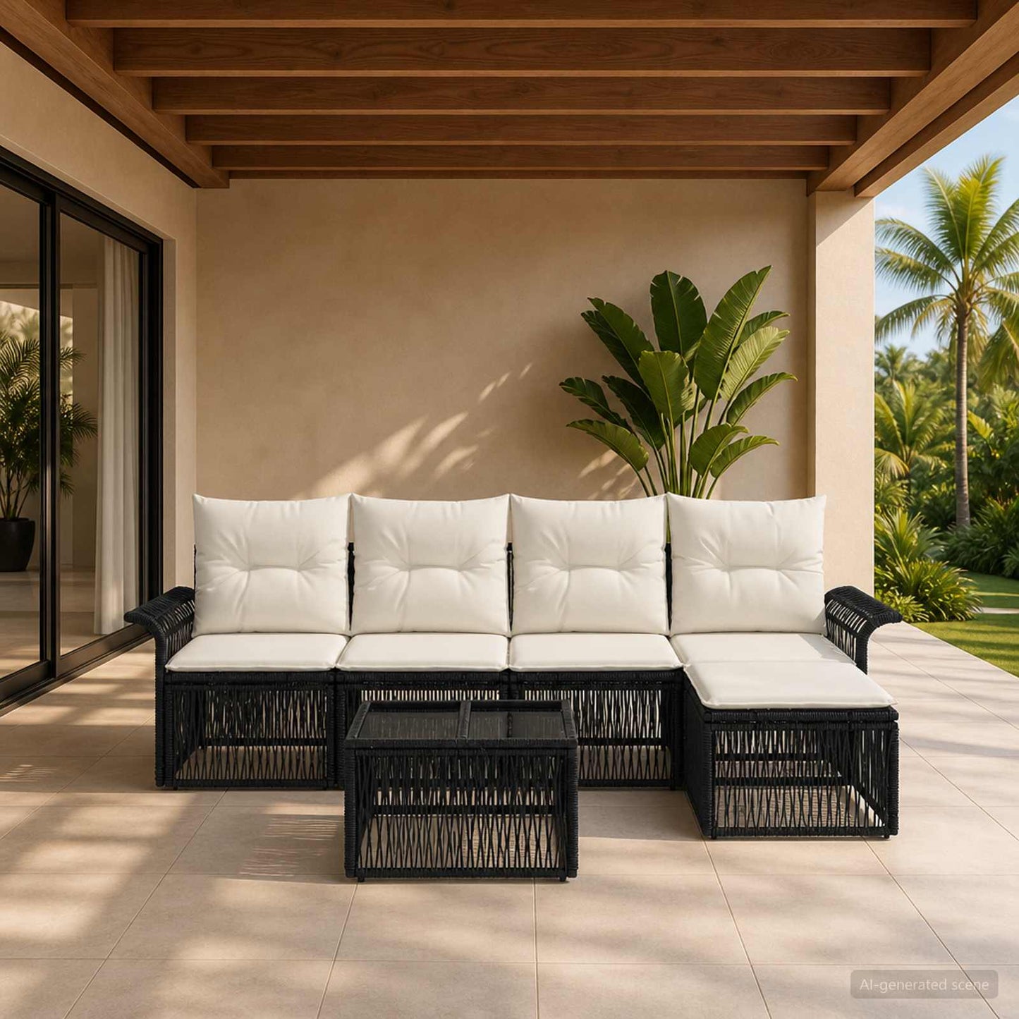Set Divano da Giardino 6 pcs Nero polyrattan | homemem39