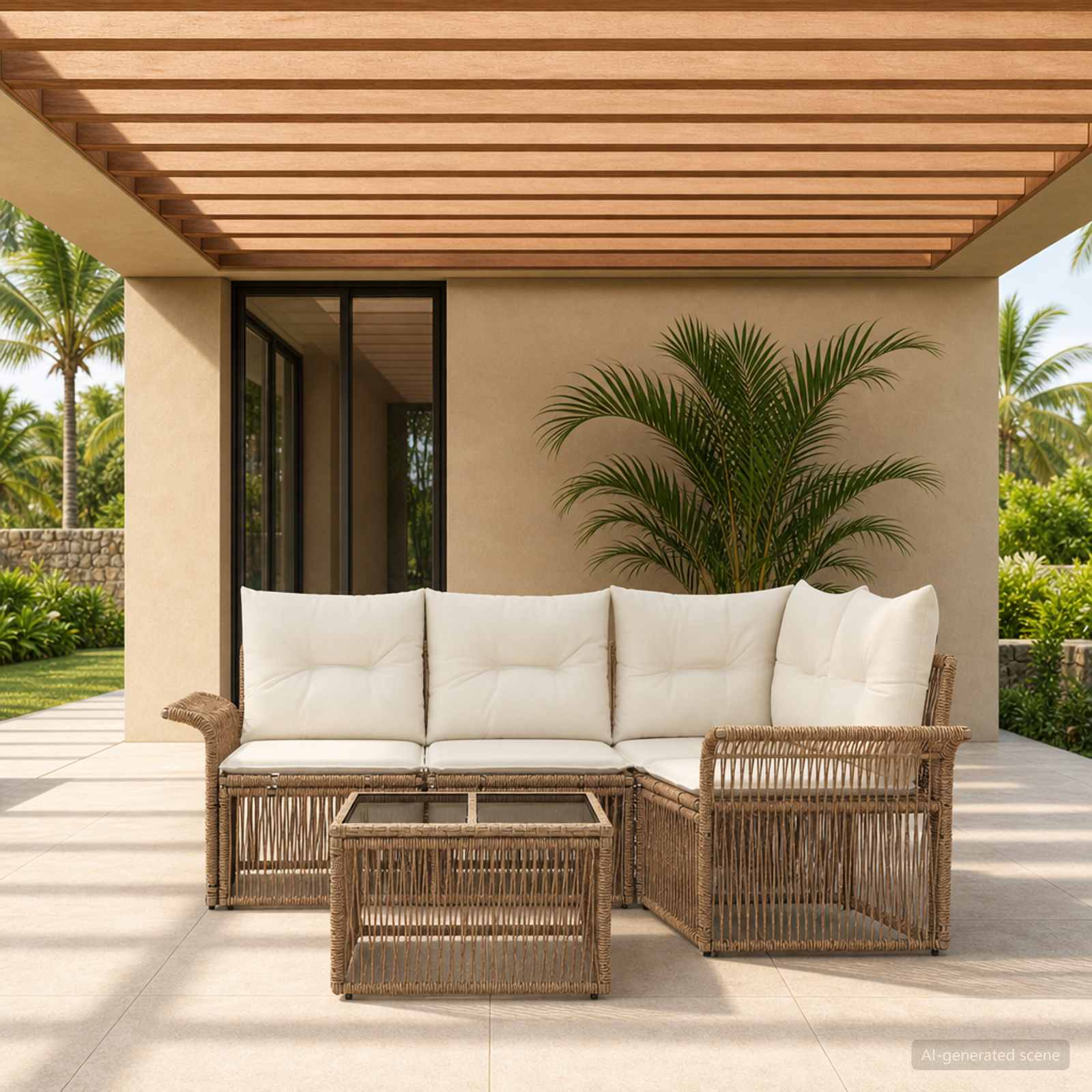 Set Divano da Giardino 5 pcs Beige polyrattan | homemem39