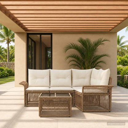 Set Divano da Giardino 5 pcs Beige polyrattan | homemem39