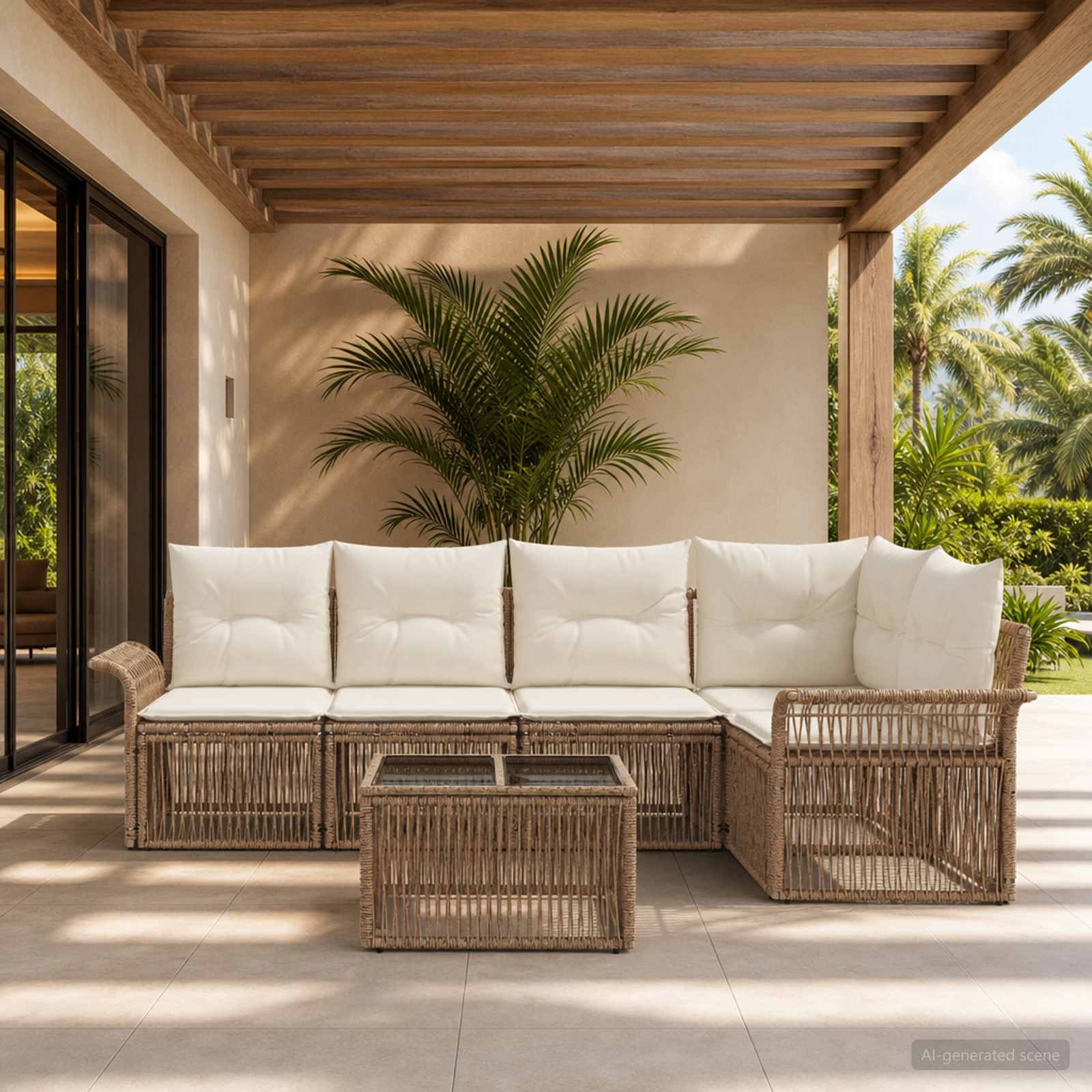 Set Divano da Giardino 6 pcs Beige polyrattan | homemem39