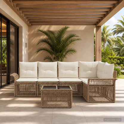 Set Divano da Giardino 6 pcs Beige polyrattan | homemem39