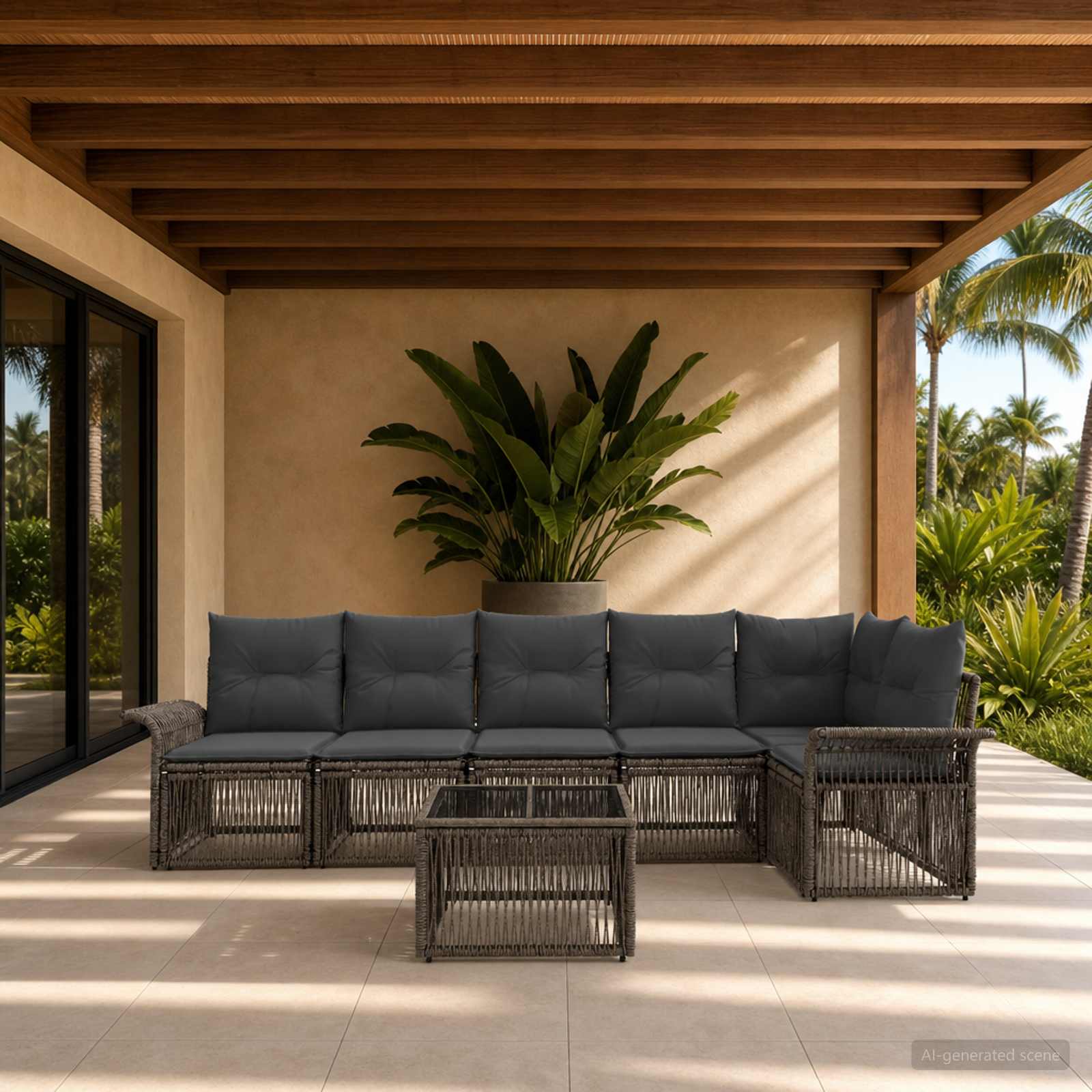Set Divano da Giardino 7 pcs Grigio polyrattan | homemem39