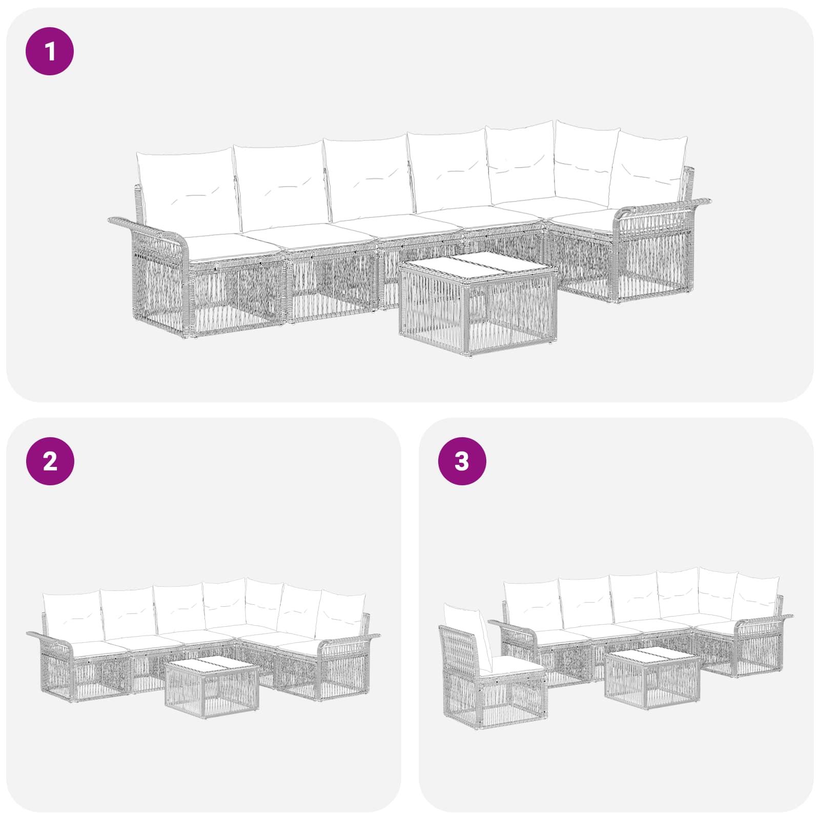 Set Divano da Giardino 7 pcs Grigio polyrattan | homemem39