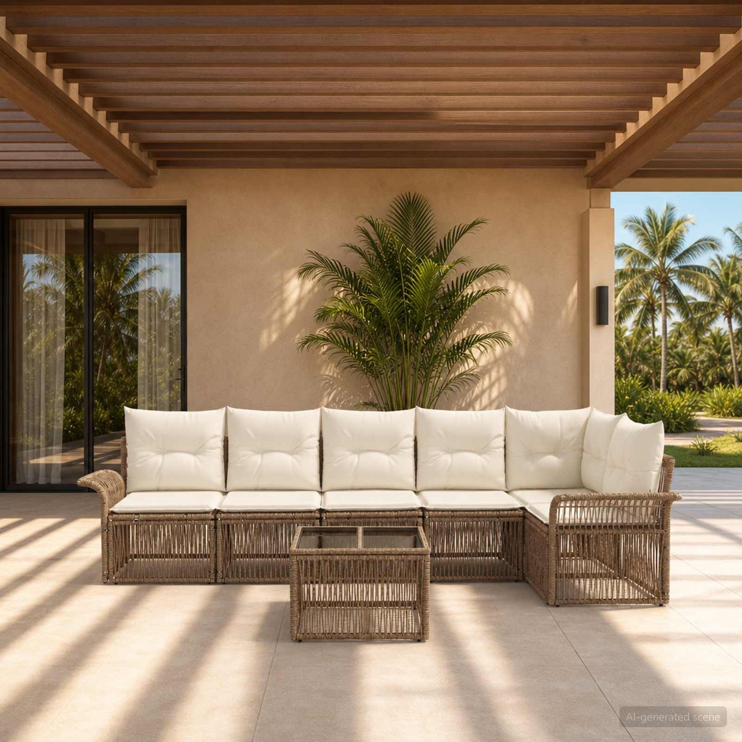 Set Divano da Giardino 7 pcs Beige polyrattan | homemem39
