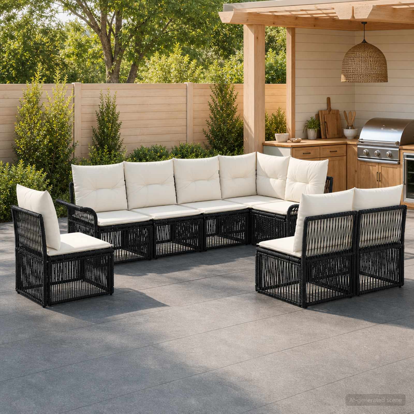 Set Divano da Giardino 8 pcs Nero polyrattan | homemem39