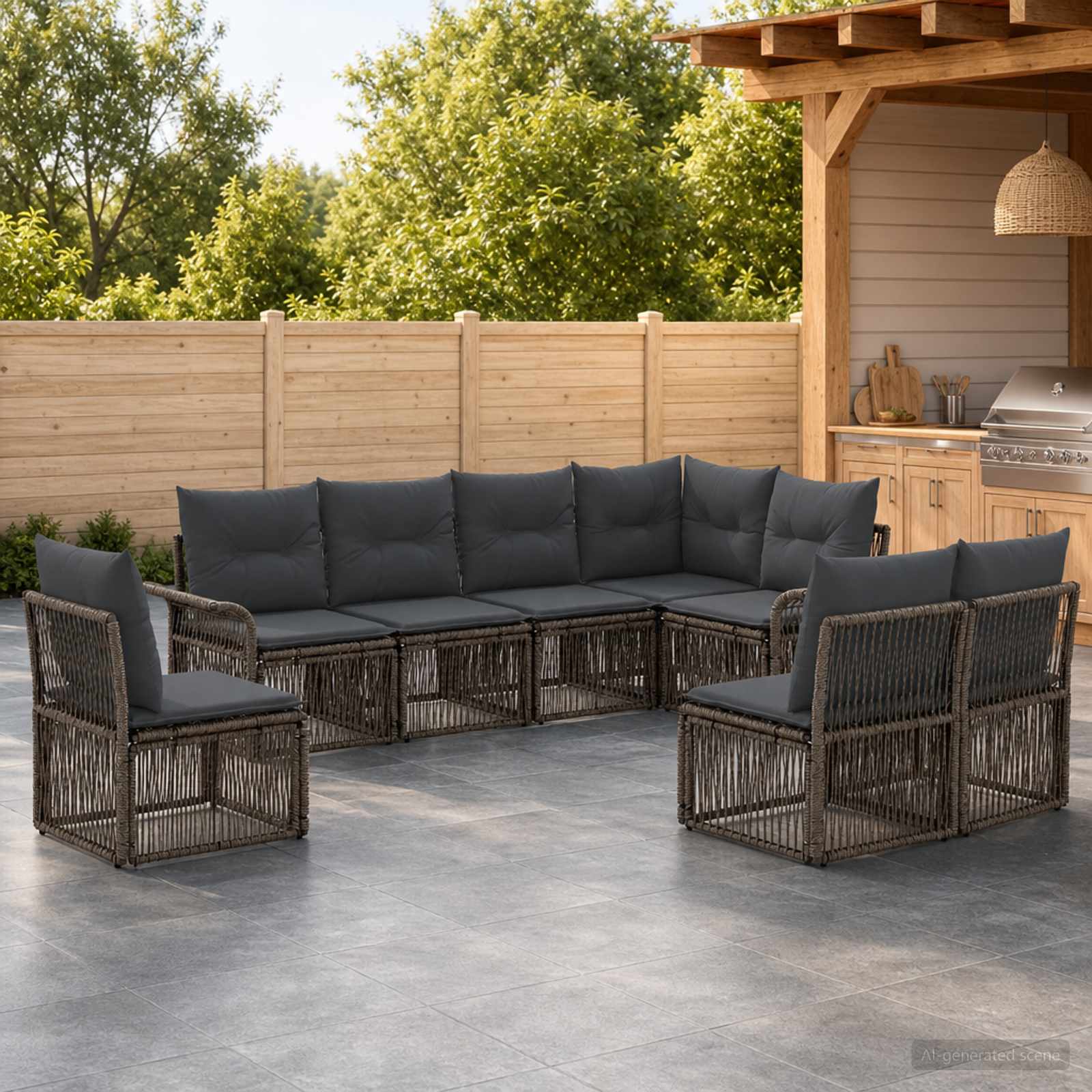 Set Divano da Giardino 8 pcs Grigio polyrattan | homemem39