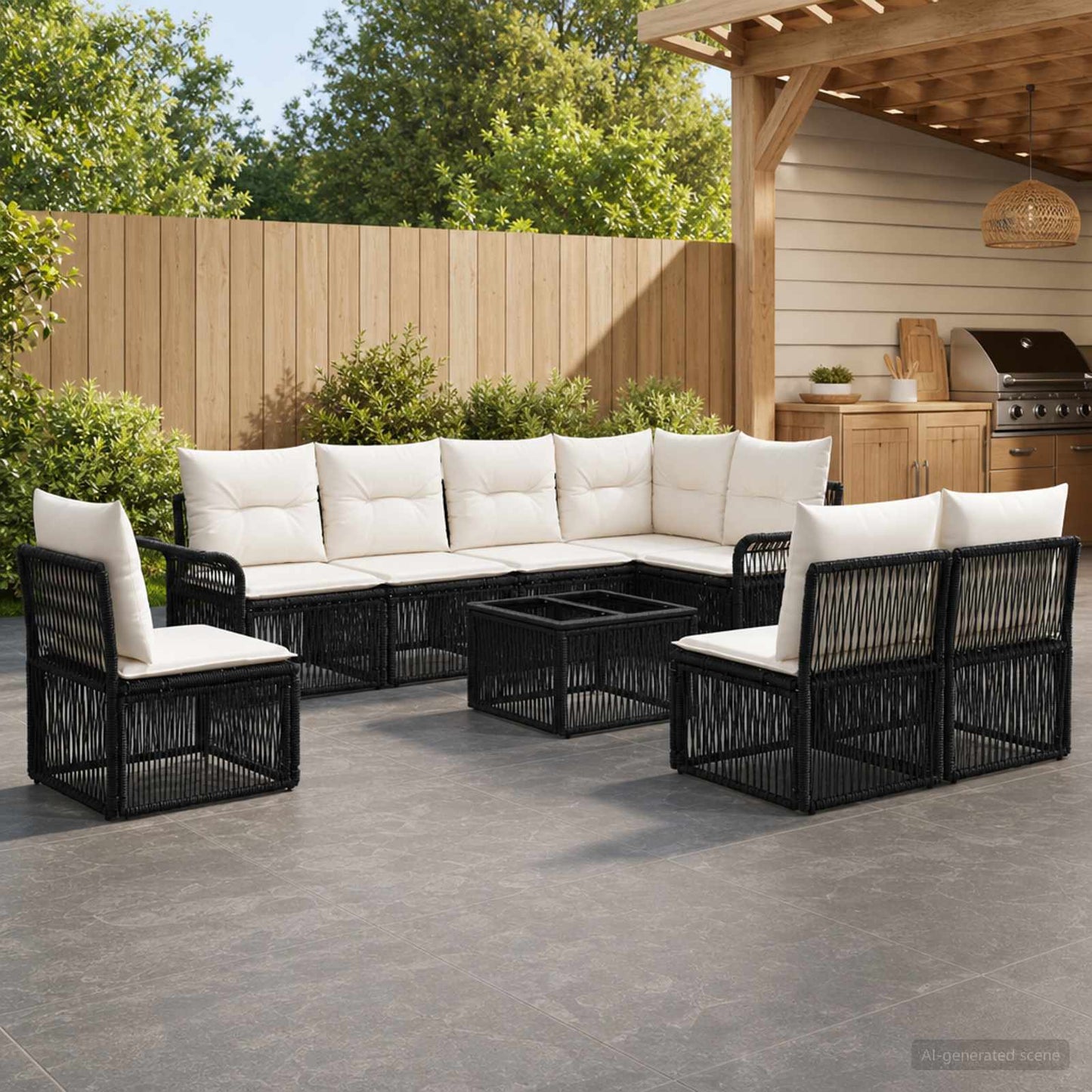 Set Divano da Giardino 9 pcs Nero polyrattan | homemem39