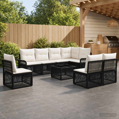 Set Divano da Giardino 9 pcs Nero polyrattan | homemem39