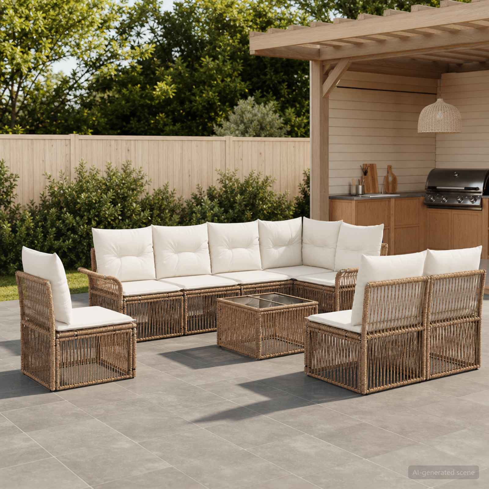 Set Divano da Giardino 9 pcs Beige polyrattan | homemem39