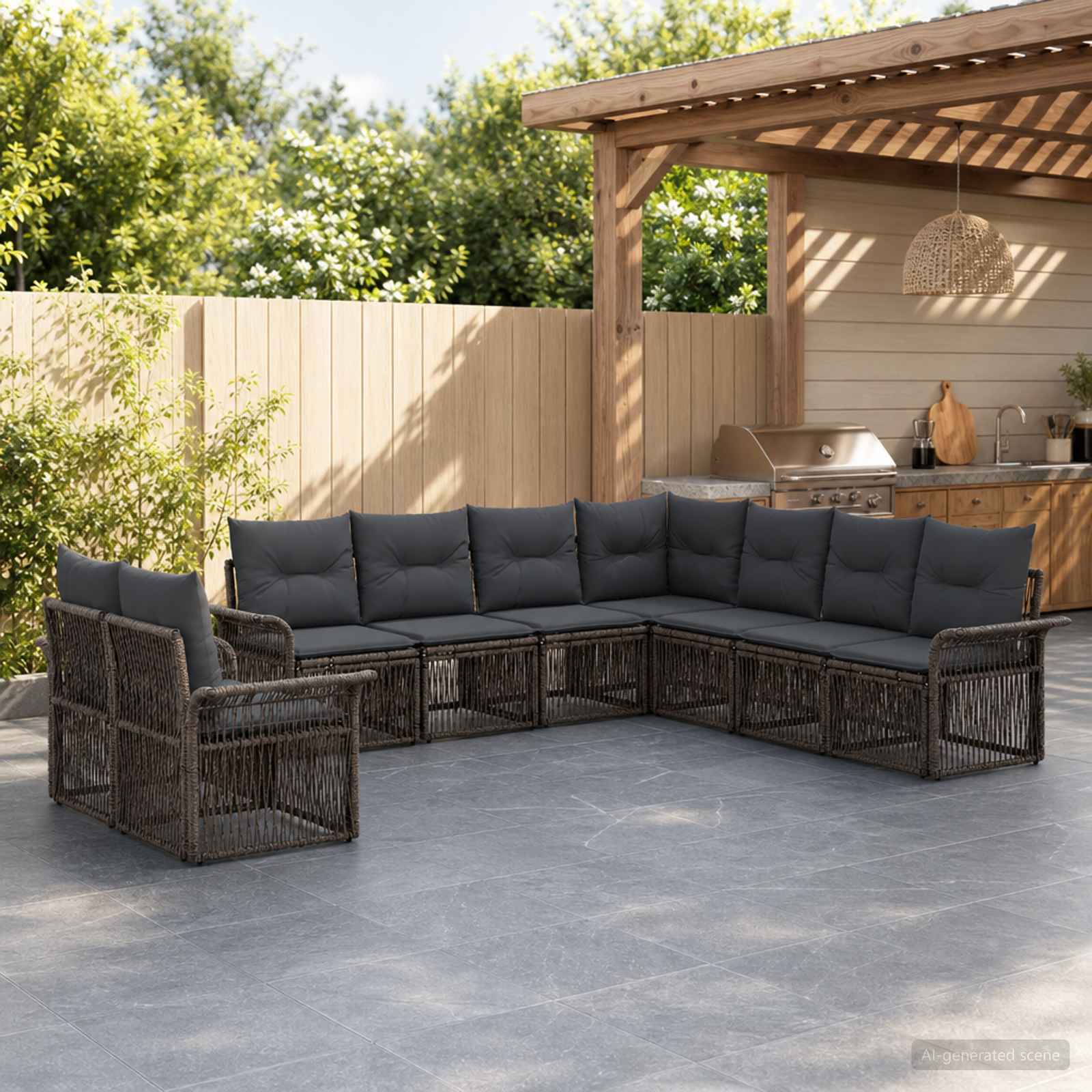 Set Divano da Giardino 9 pcs Grigio polyrattan | homemem39