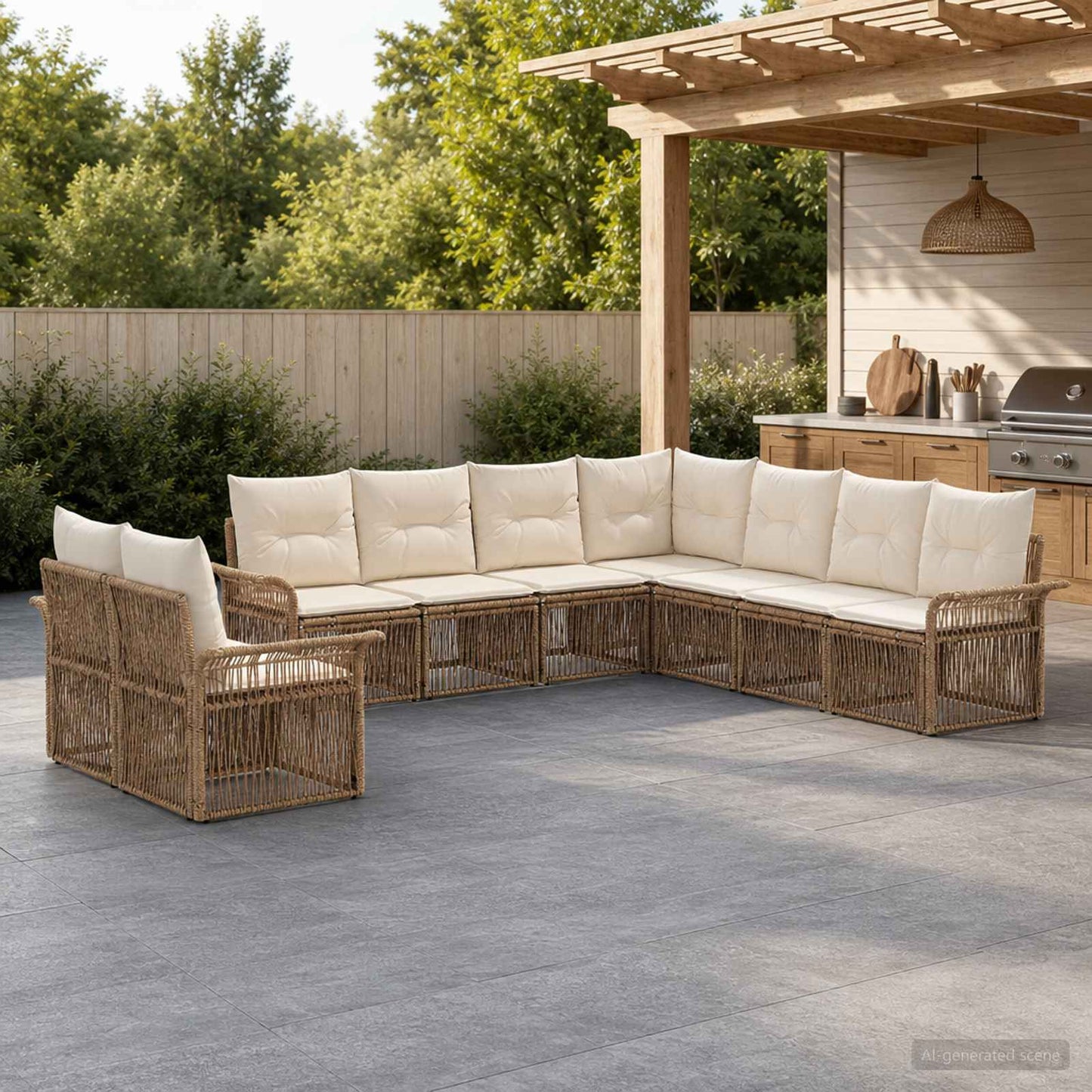 Set Divano da Giardino 9 pcs Beige polyrattan | homemem39