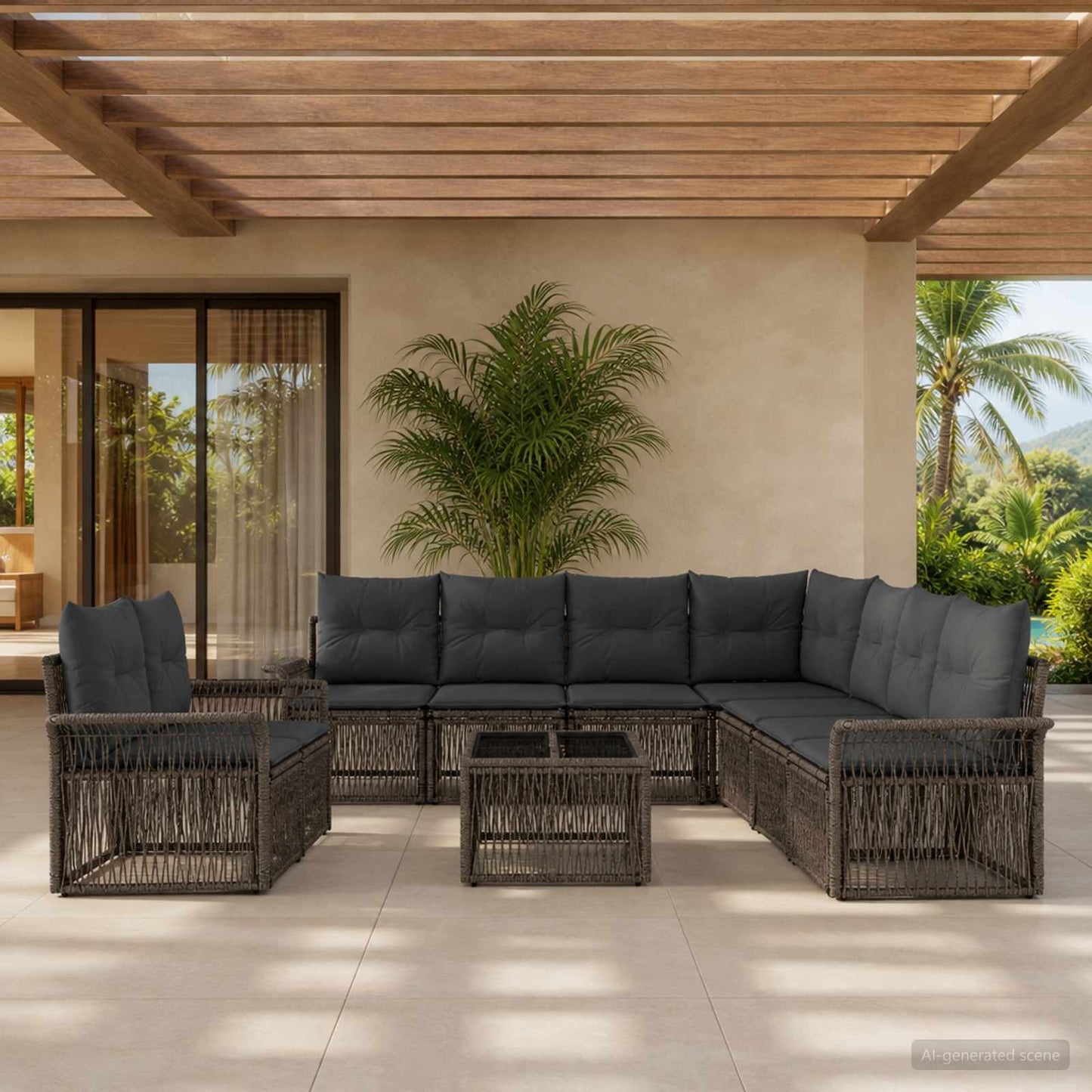 Set Divano da Giardino 10 pcs Grigio polyrattan | homemem39