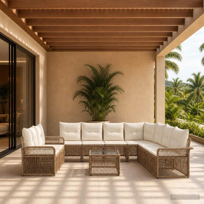 Set Divano da Giardino 10 pcs Beige polyrattan | homemem39