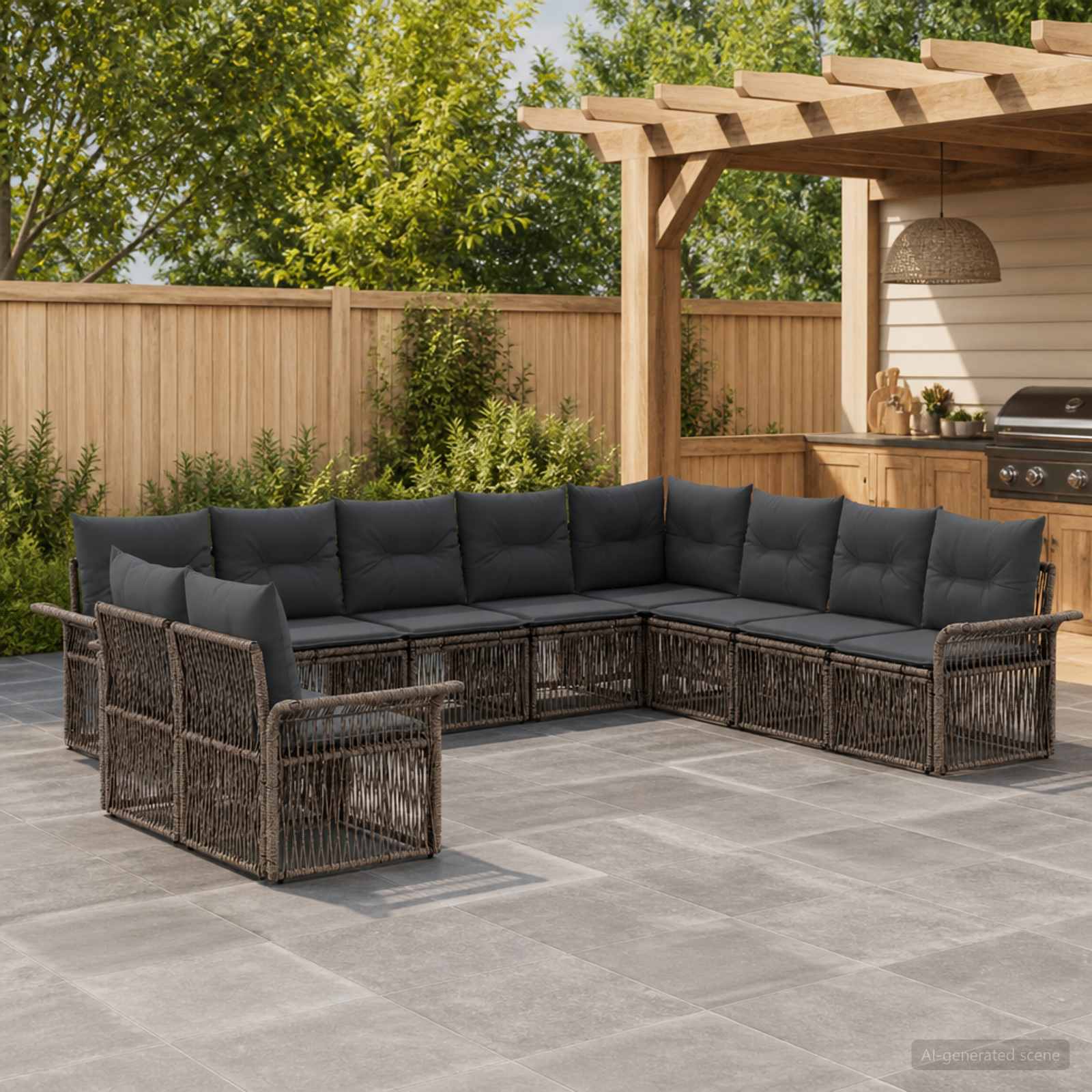 Set Divano da Giardino 10 pcs Grigio polyrattan | homemem39