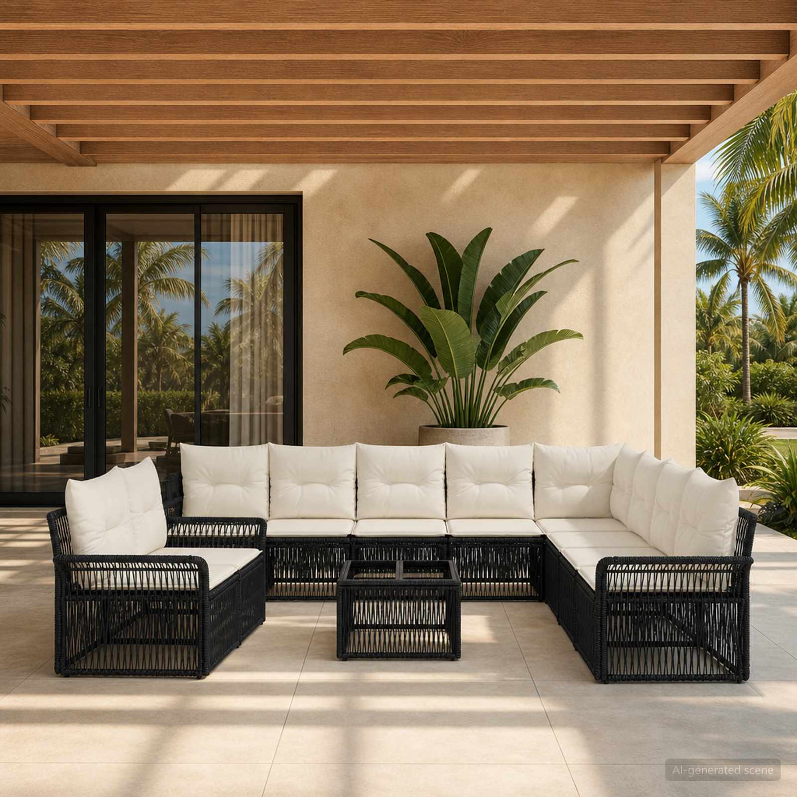 Set Divano da Giardino 11 pcs Nero polyrattan | homemem39