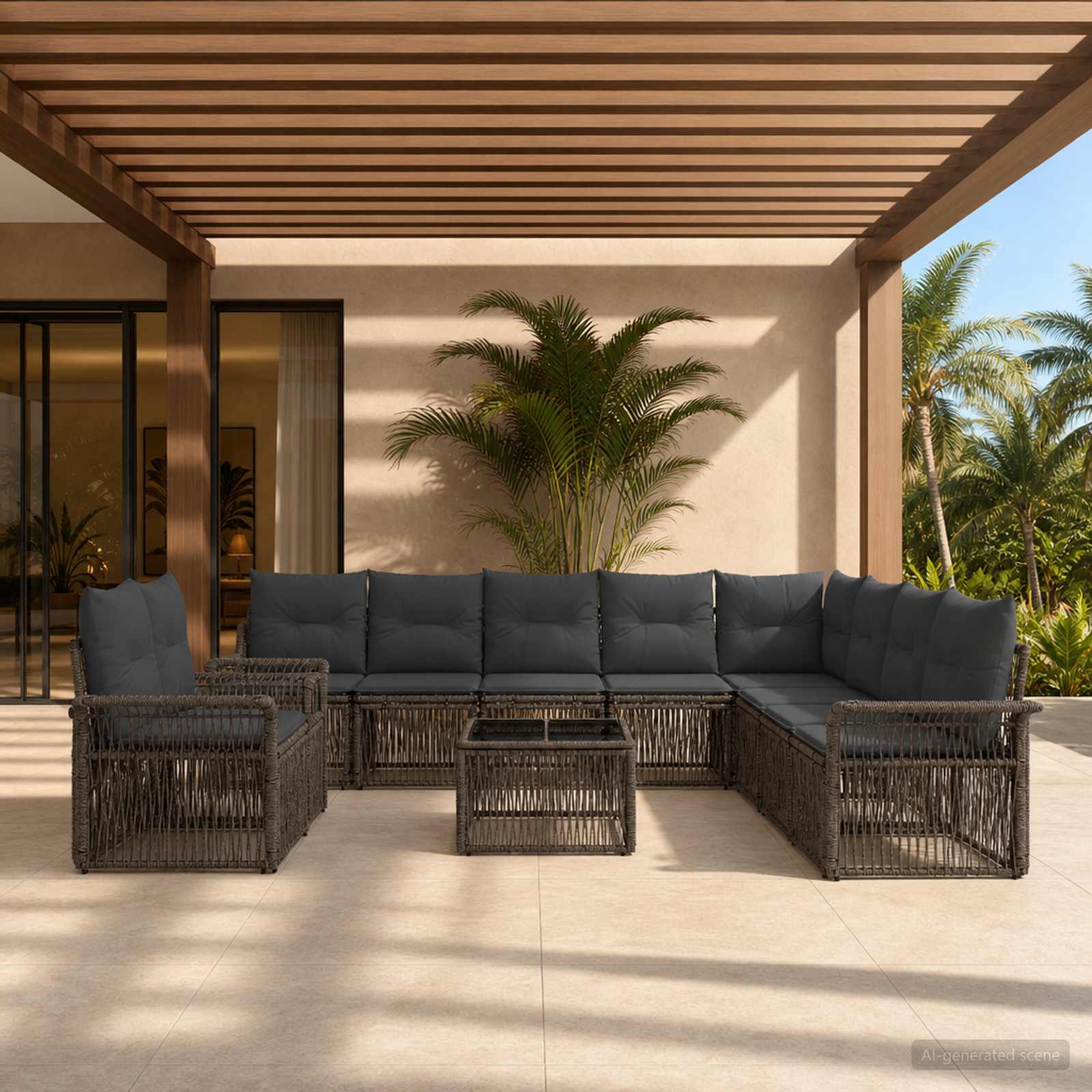 Set Divano da Giardino 11 pcs Grigio polyrattan | homemem39