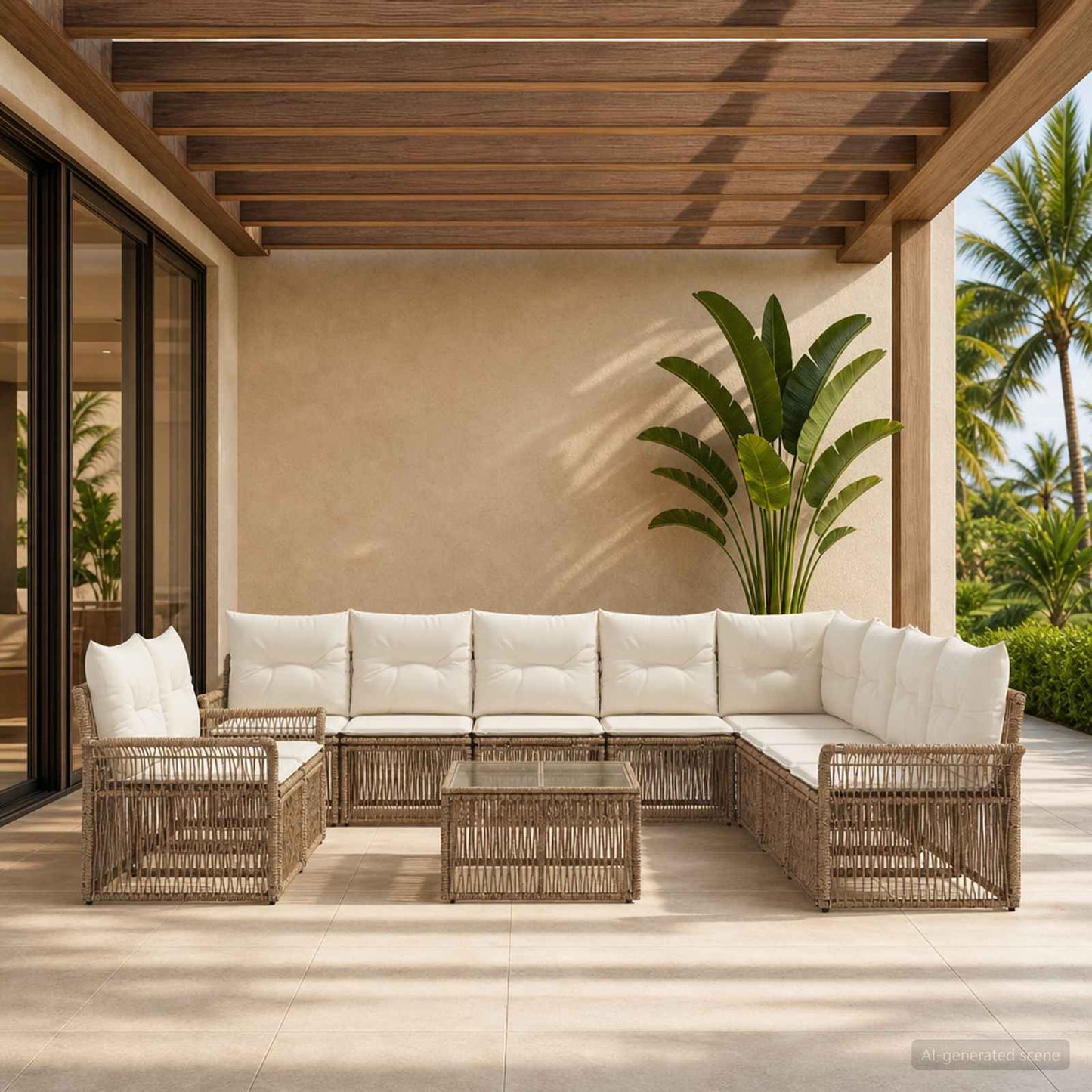 Set Divano da Giardino 11 pcs Beige polyrattan | homemem39