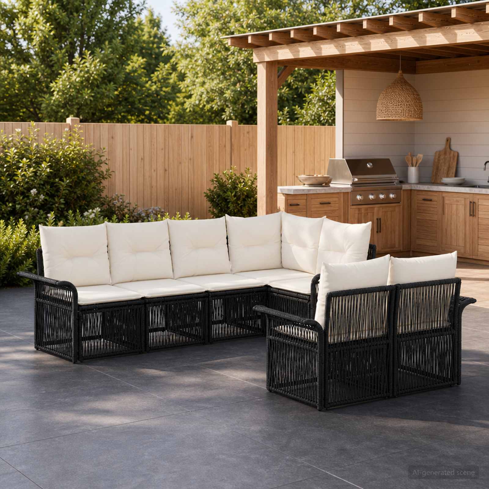 Set Divano da Giardino 7 pz 7-Numero di posti Nero polyrattan | homemem39