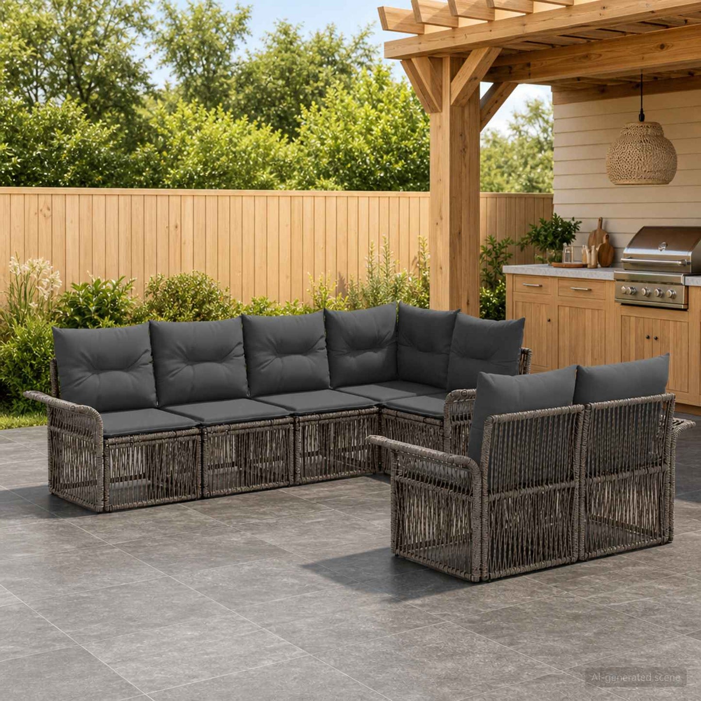 Set Divano da Giardino 7 pz 7-Numero di posti Grigio polyrattan | homemem39