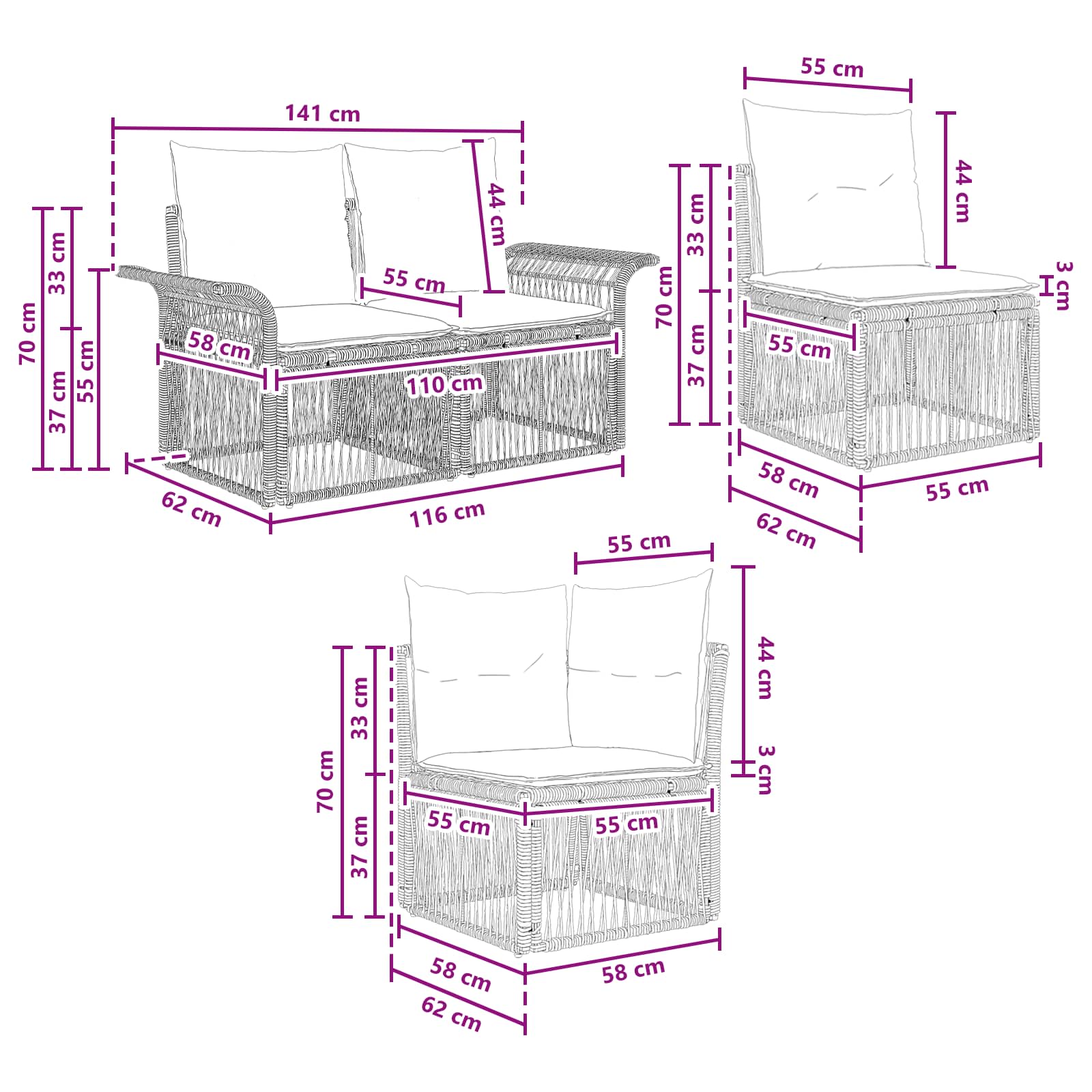Set Divano da Giardino 7 pz 7-Numero di posti Beige polyrattan | homemem39